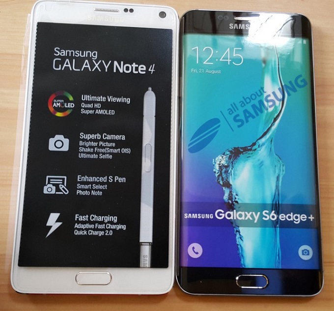 Ένα "dummy" του Samsung Galaxy S6 edge+ βρίσκεται δίπλα στο Galaxy Note 4