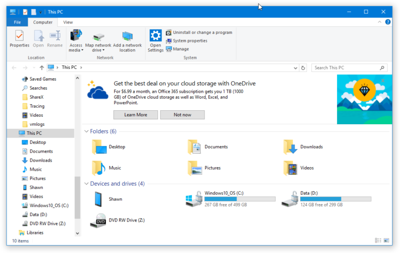 Διαφημίσεις του OneDrive εμφανίζει η Microsoft στο File Explorer των Windows 10
