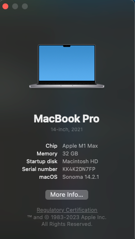 Macbook pro 14" 2022 - 1TB SSD, 32GB RAM, Apple M1 Max