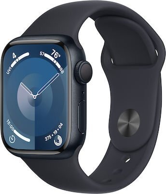Apple Watch Series 9 Aluminium 41mm Αδιάβροχο με Παλμογράφο (Midnight Aluminium Case με Sport Band M