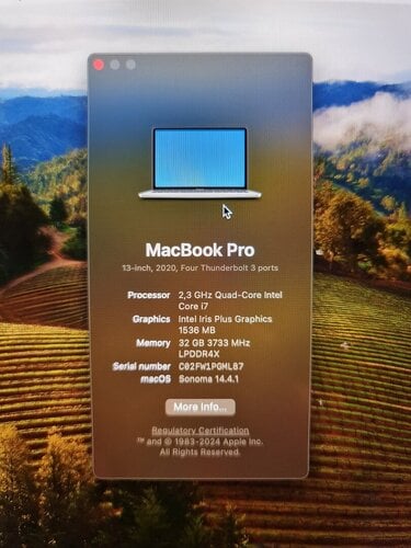 MacBook Pro A2251 13.3" I7 10th gen, 32gb/512gb