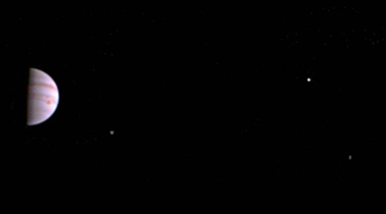 Η όμορφη φωτογραφία του Δία και των δορυφόρων του