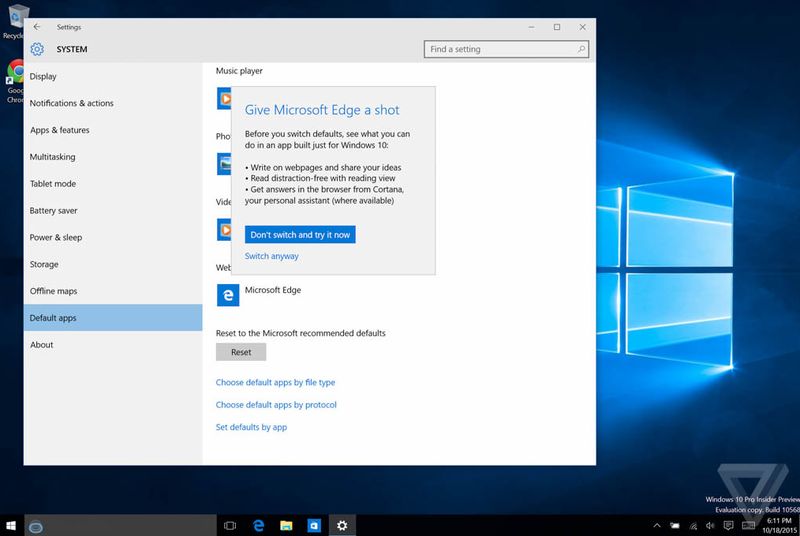 Η Microsoft δε θέλει οι χρήστες των Windows 10 να στραφούν στο Chrome και το Firefox browser