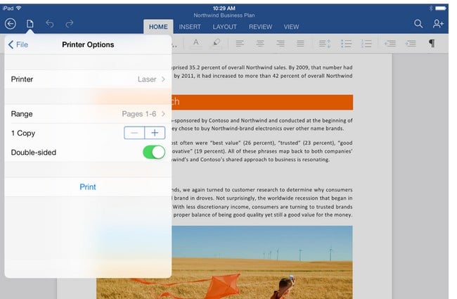 H Microsoft προσθέτει τη δυνατότητα εκτύπωσης στo Office του iPad
