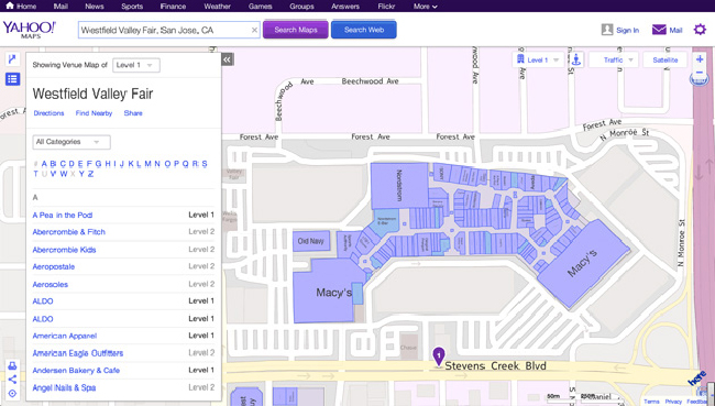 Πλοήγηση σε εσωτερικούς χώρους από τους Yahoo Maps με την βοήθεια των Nokia HERE
