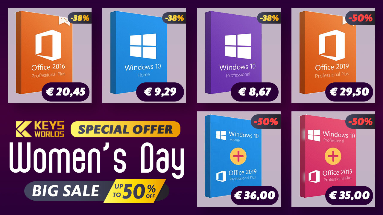 Women’s Day Sales με Windows 10 Pro και Office 2019 keys από 8,67€
