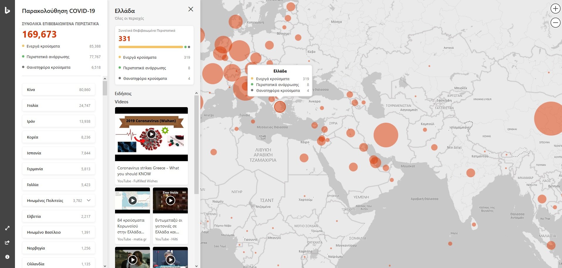 Η Microsoft δημιούργησε ένα νέο διαδραστικό χάρτη για την εξάπλωση του κορωνοϊού