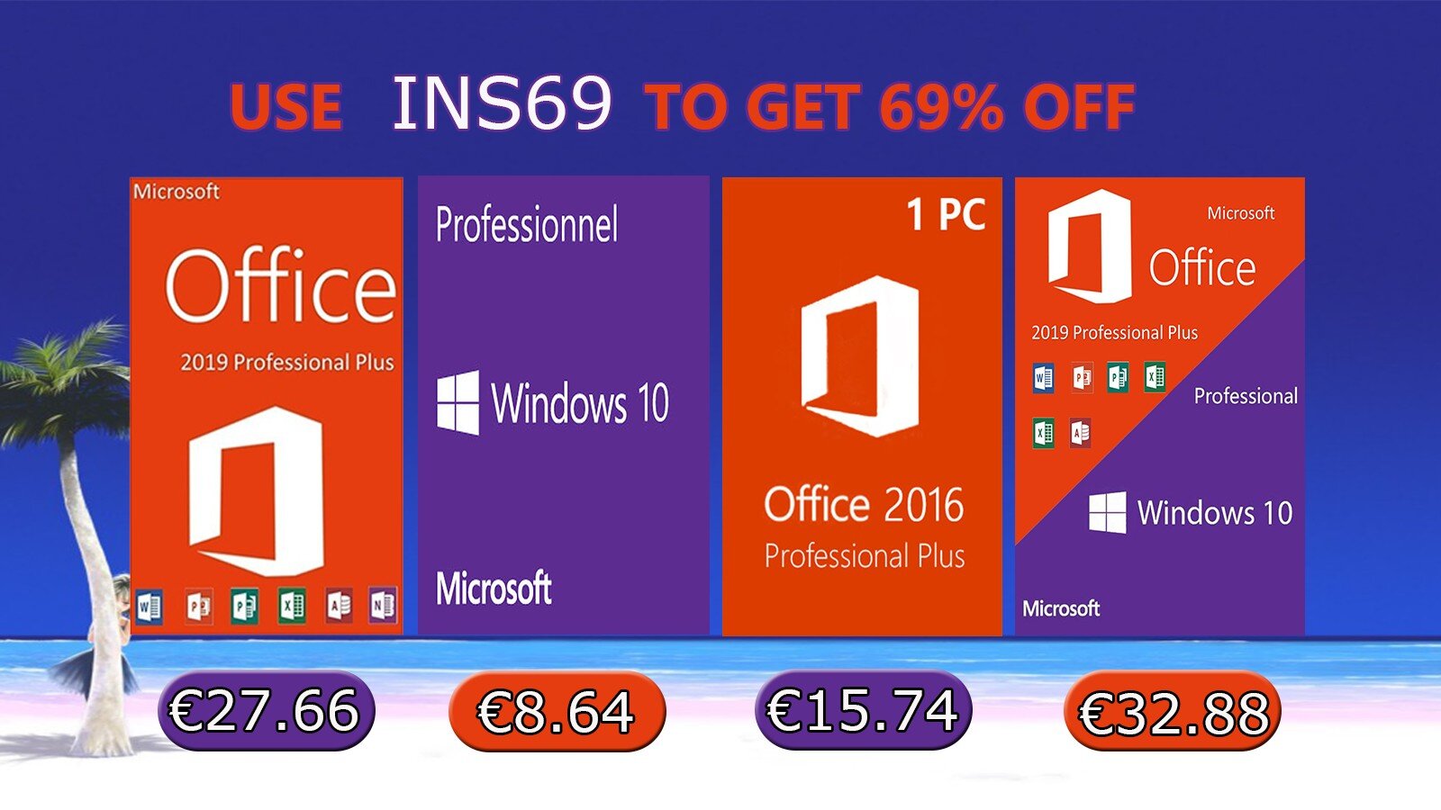 Software Deals: Windows 10 pro key @ €8.64, Office 2019 Pro @ €27.66