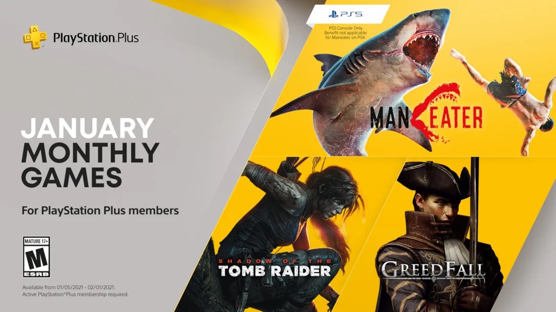 PS Plus Ιανουάριος 2021: Δωρεάν τα παιχνίδια Maneater, Shadow of the Tomb Raider και Greedfall