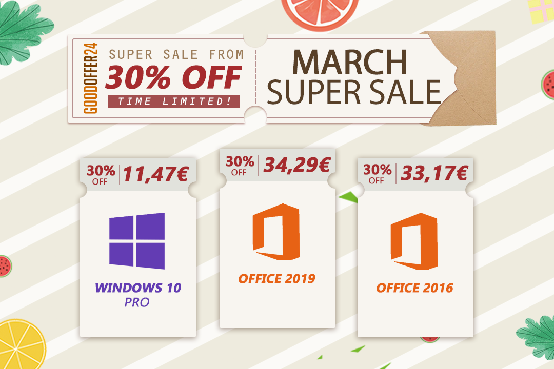 Super Sale Μαρτίου: Windows 10 Pro OEM από €11 και Office 2019 από €34
