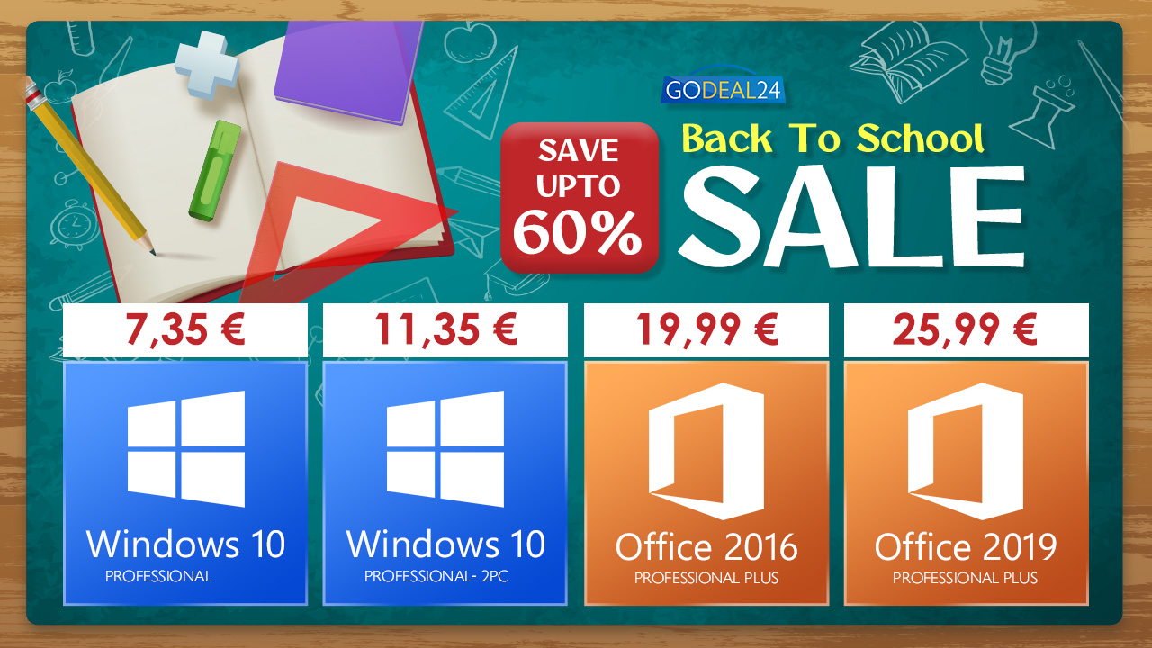 Back to School προσφορές στο GoDeal24: Windows 10 από 7.35€, Office από 19.99€