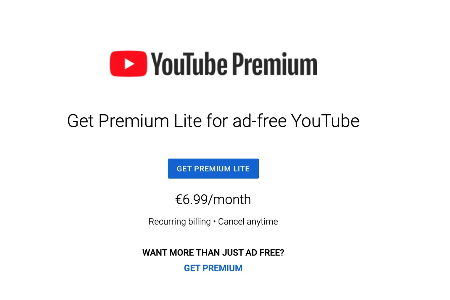Google: Δοκιμές με YouTube Premium Lite για βίντεο χωρίς διαφημίσεις με €6,99 το μήνα
