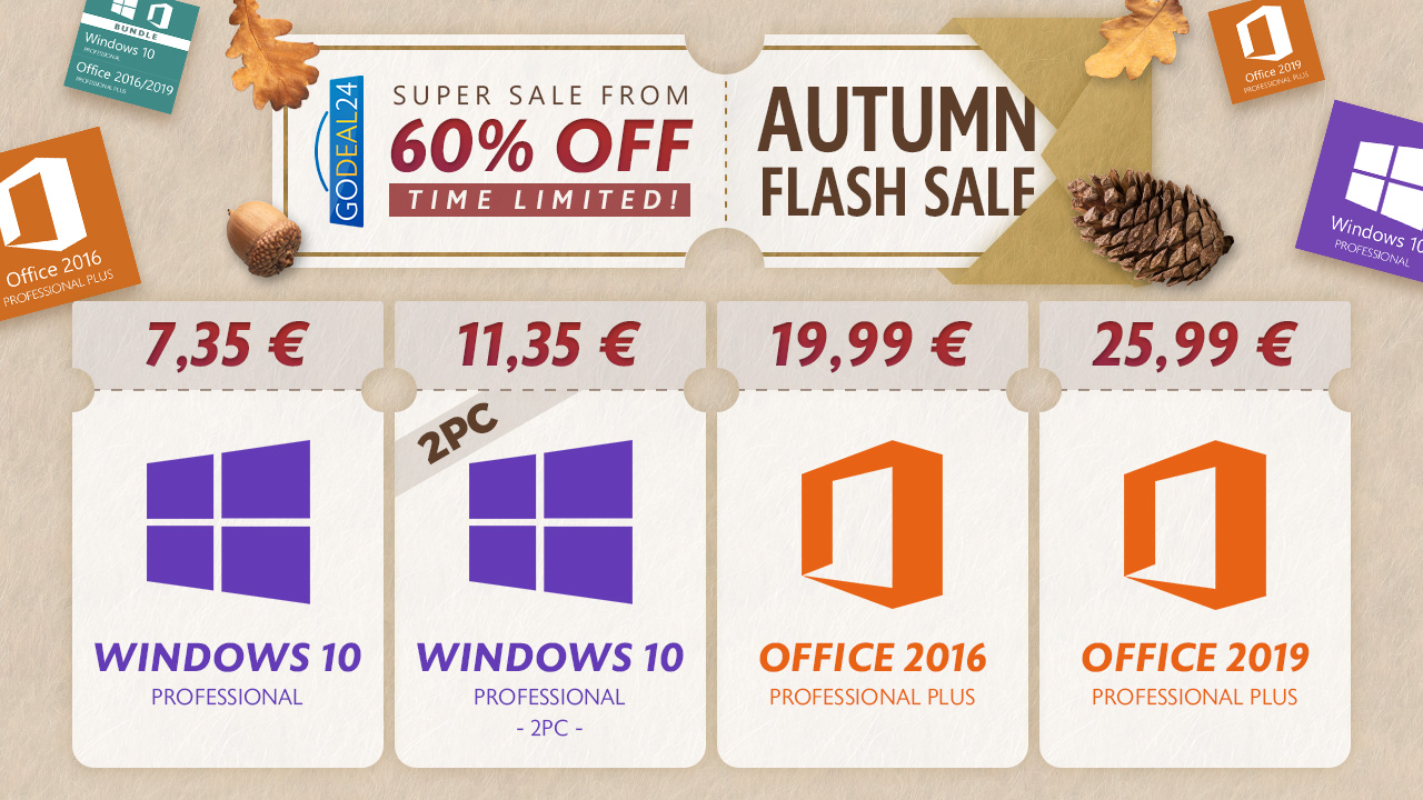 Φθινοπωρινές Προσφορές στο GoDeal24: Windows 10 στα 7.35€, Office από 19.99€!