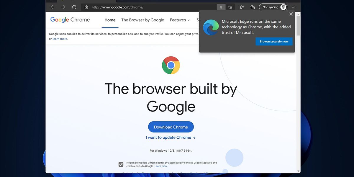 Νέα ειδοποίηση των Windows προσπαθεί να αποτρέψει χρήστες να κατεβάσουν τον Chrome