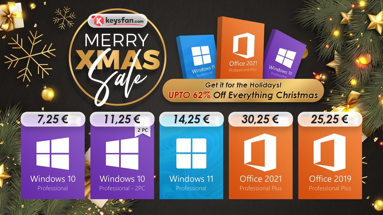 Χριστουγεννιάτικες προσφορές στο Keysfan.com: Windows 10 Pro στα 7.25€, Office 2021 στα 14.05€ ανά PC