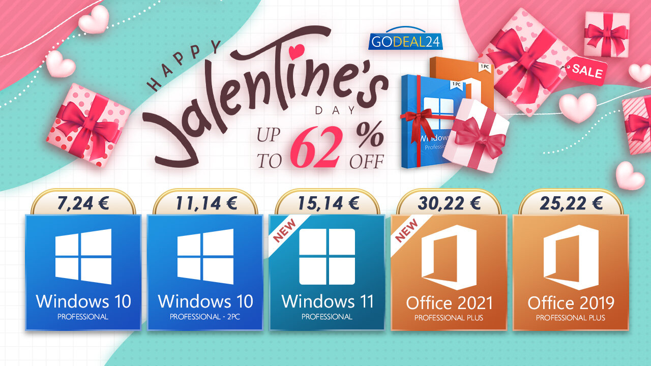 Προσφορές Αγίου Βαλεντίνου στο GoDeal24: Windows 11 στα 15.14€, Office 2021 στα 30.22€