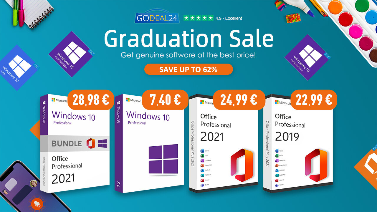 Αγοράστε τα Windows 10 Pro με €6,06 και Office 2021 €12,99 για το Godeal24 Graduation Sale!