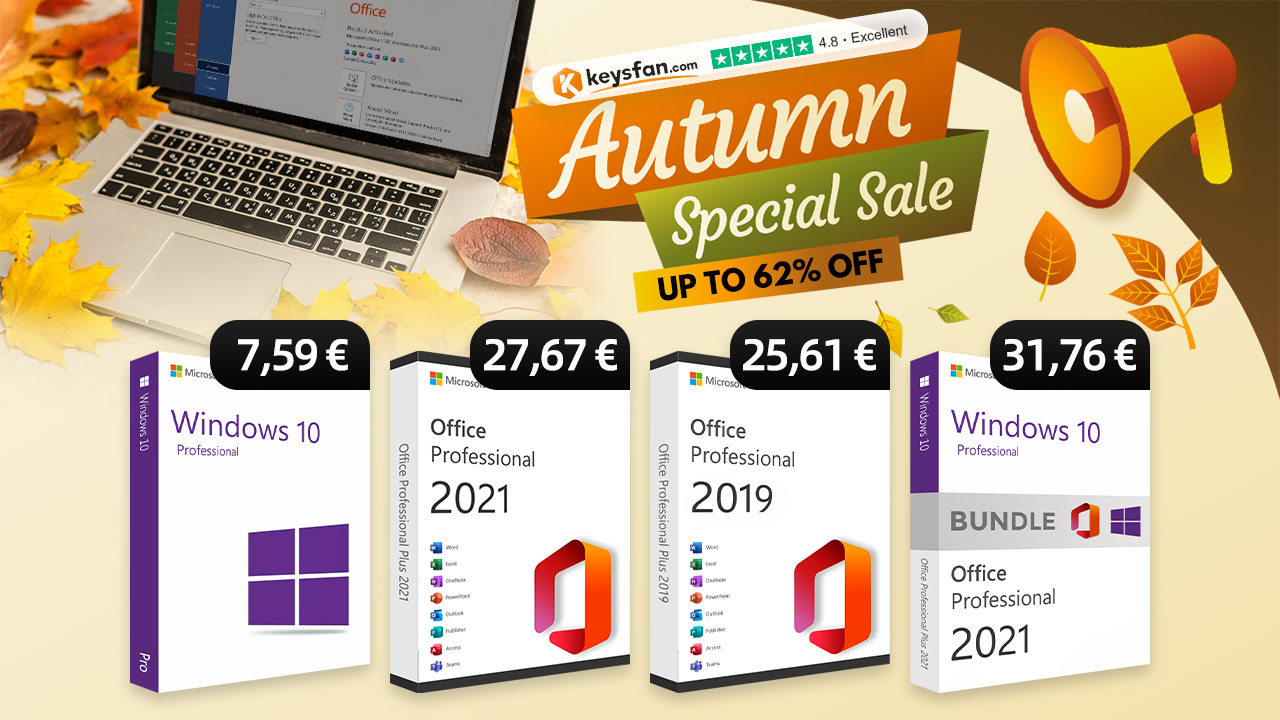 Keysfan Autumn Sale: Εκπτώσεις έως και 90%, με Microsoft Office 2021 (lifetime) από €13.73 και Windows από €6.15