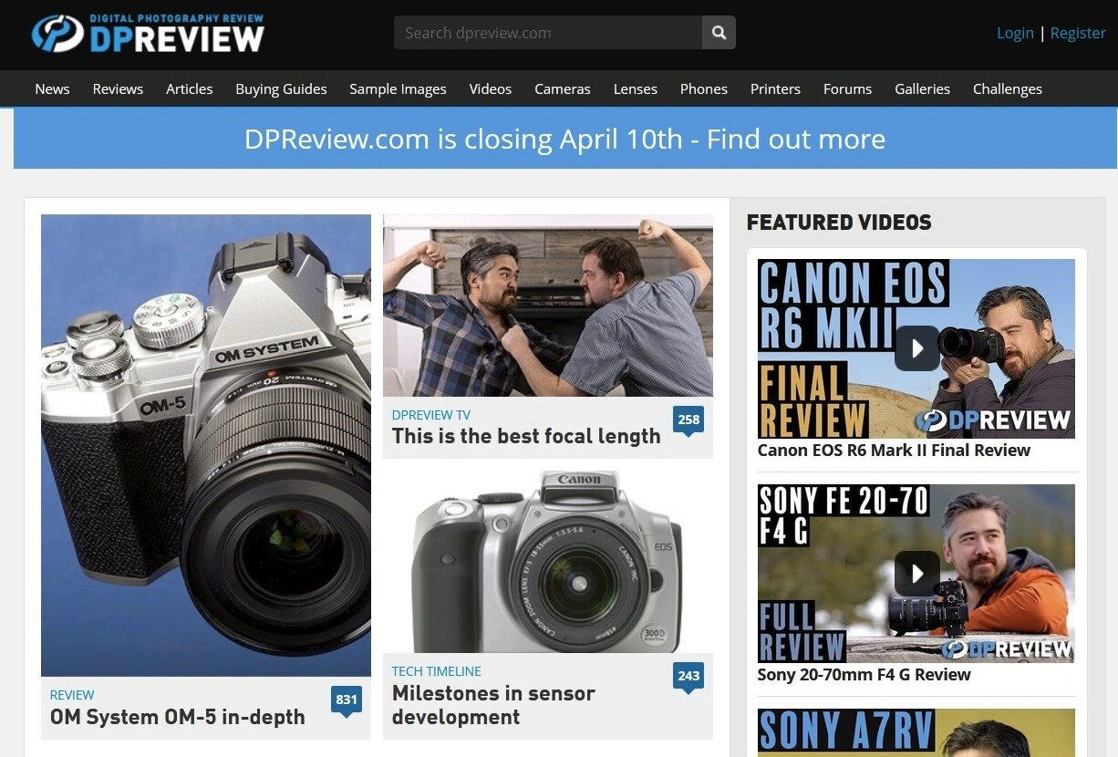 Το DPReview, η κορυφαία ιστοσελίδα γύρω από τις φωτογραφικές μηχανές, θα κλείσει τον επόμενο μήνα