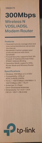 Περισσότερες πληροφορίες για "Modem+Router Tp-link VN020-f3"