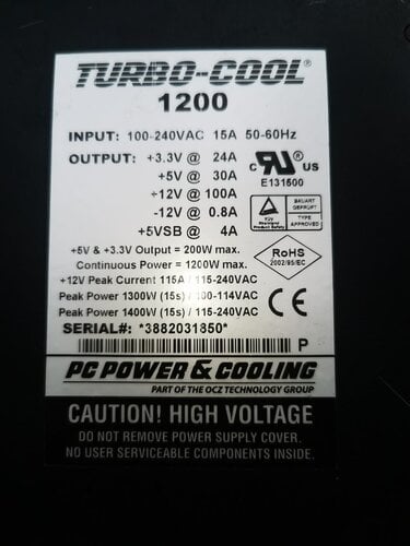 1200 WATT ΤΡΟΦΟΔΟΤΙΚΟ PSU TURBOCOOL 1200 - PC POWER & COOLING