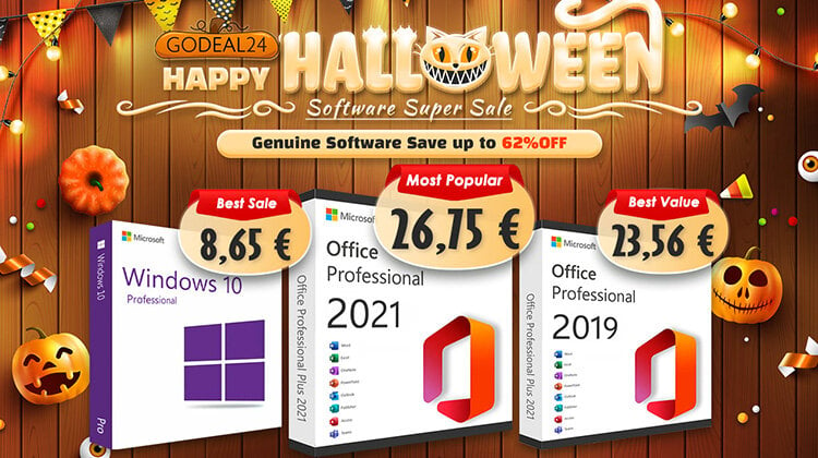 Happy Halloween με το Godeal24 και xαμηλού κόστους lifetime κλειδιά. Office 2021 Pro με 26,75€ και Windows 10 Pro με 8,65€