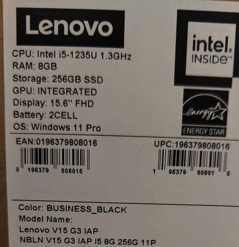 Περισσότερες πληροφορίες για "ΣΦΡΑΓΙΣΜΕΝΟ Laptop Lenovo V15 G3 IAP Business Black - i5-1235U/8GB RAM/256GB NVMe !!!! στα 530€"