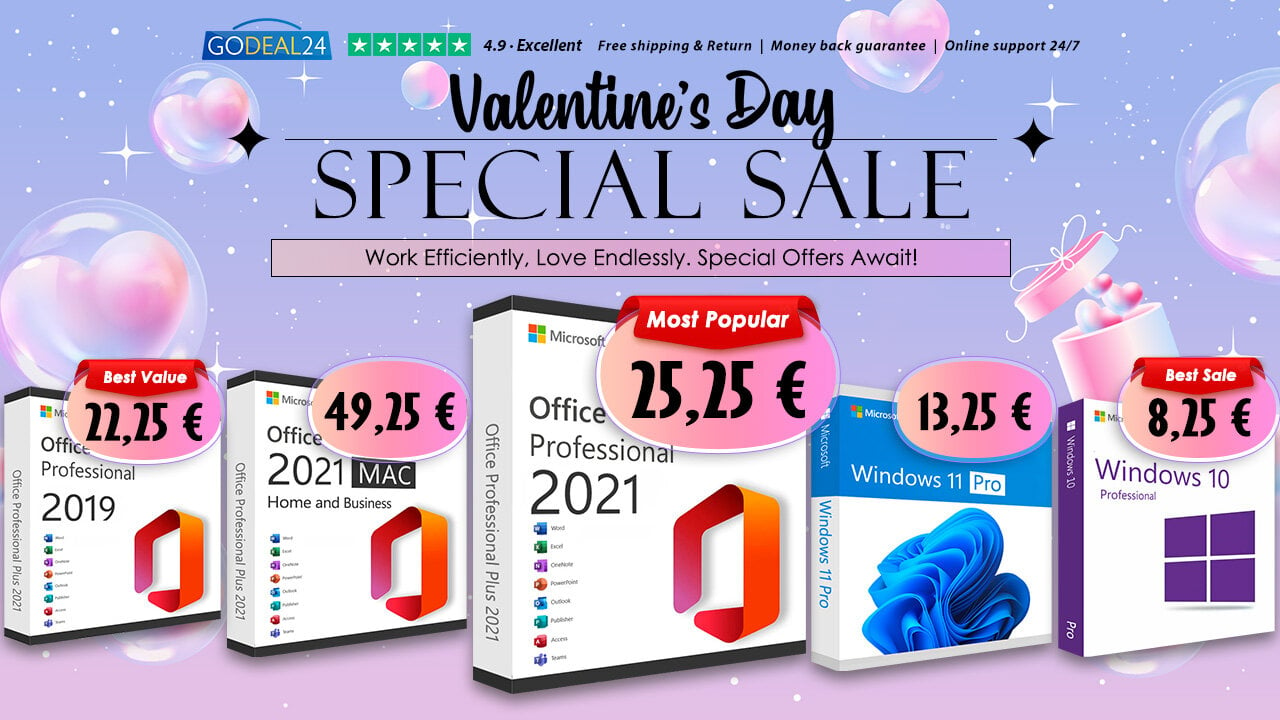 Περισσότερες πληροφορίες για "Godeal24 Valentine's Day Sale:  Office 2021 Pro Plus μόνο 25,25€ και Windows 11 Pro μόνο 13,25€ στην καλύτερη προσφορά της ημέρας!"