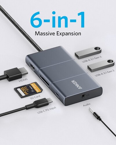 Περισσότερες πληροφορίες για "USB C Hub ANKER PowerExpand 6-in-1 USB-C 10 Gbps Hub"