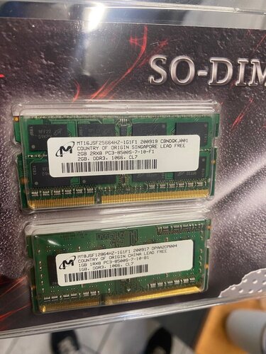 Περισσότερες πληροφορίες για "Μνήμες MT Laptop Ram DDR3 3GB 1066 2Rx8 PC3 8500S (2GB+1GB)"