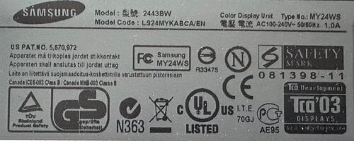 Περισσότερες πληροφορίες για "Samsung 2443BW"