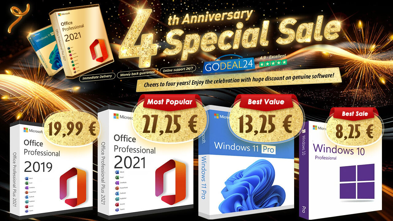 Περισσότερες πληροφορίες για "Godeal24 Anniversary Sale: Office 2021, Windows κ.α. Έως και 90% έκπτωση! Office 2021 Pro από 17,25€/PC!"