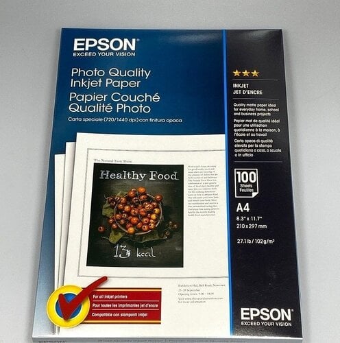 Περισσότερες πληροφορίες για "Epson Photo Quality Φωτογραφικό Χαρτί Matte A4 (21x30) 102gr/m² για Εκτυπωτές Inkjet/Laser 100 Φύλλα"