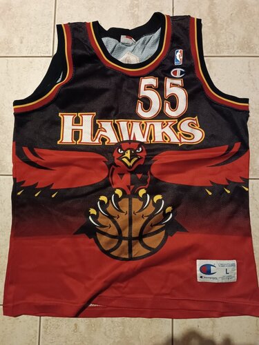 Περισσότερες πληροφορίες για "Champion Europe exclusive Atlanta Hawks Dikembe Mutombo NBA jersey Size L  Big Hawk"