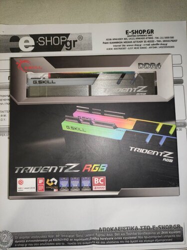 Περισσότερες πληροφορίες για "Trident Z RGB DDR4-4000 CL17-17-17-37 1.35V 16GB (2x8GB) Samsung B-DIE Chip"