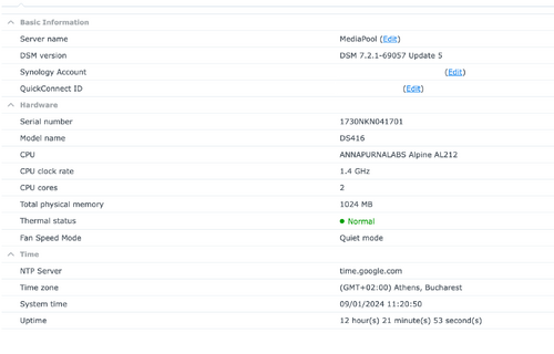 Περισσότερες πληροφορίες για "SYNOLOGY DS416"