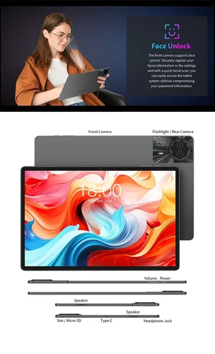 Περισσότερες πληροφορίες για "Teclast T50 PLUS 2024 Tablet: Unisoc T620 8-Core, 6GB RAM, 256GB ROM, 11-Inch 1920X1200 IPS TDDI Dis"