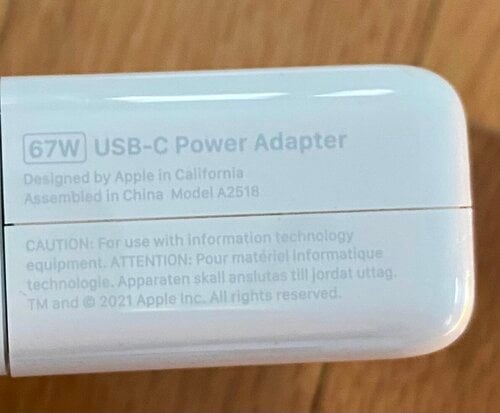 Περισσότερες πληροφορίες για "Original Apple 67W USB-C Power Adapter"