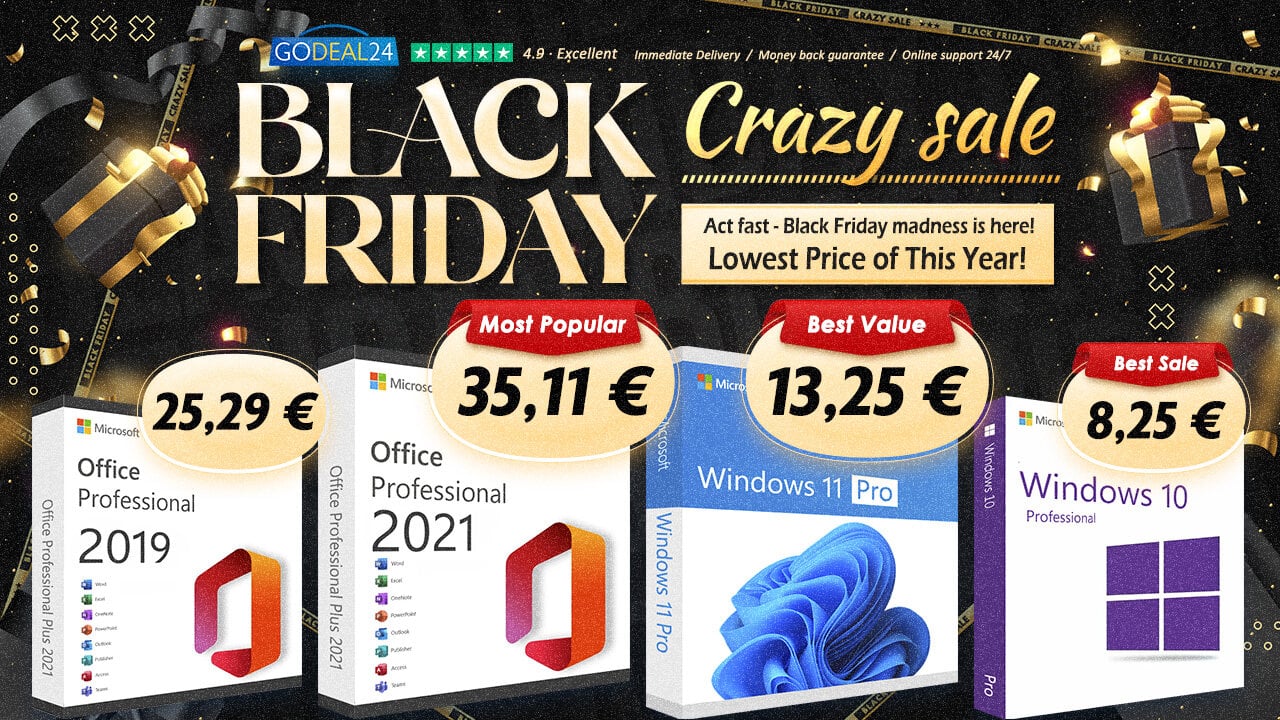 Προσφορές Black Friday από τη Godeal24: Εξοικονομήστε με το Office Professional στα 11.11€ και Windows 11 Pro μόνο 13.25€ για περιορισμένο χρόνο!