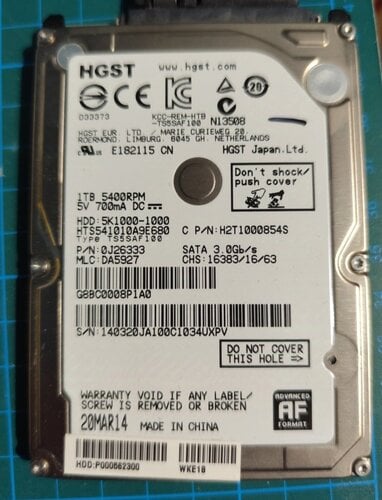 HDD HGST TRAVELSTAR 5K1000 HTS541010A9E680 1TB 9.5MM MOBILE DRIVE