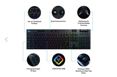 Περισσότερες πληροφορίες για "Logitech G915 LIGHTSPEED Wireless Logitech G915- GL Tactile (Άνθρακας/RF Wireless + Bluetooth)"