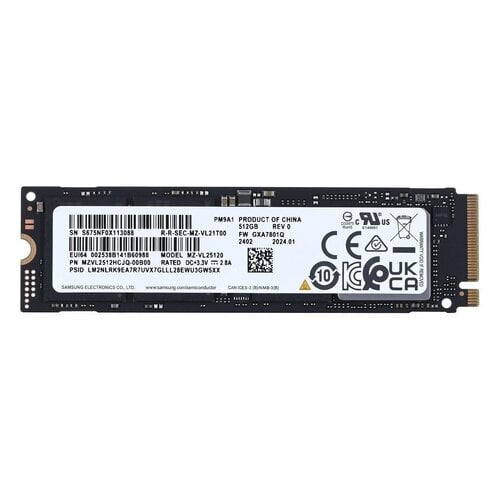 Περισσότερες πληροφορίες για "Samsung PM9A1 (512 GB/PCI Express 4.0)"