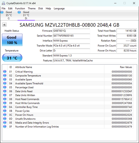 Περισσότερες πληροφορίες για "Samsung PM9A1 SSD 2TB M.2 NVMe PCI Express 4.0"