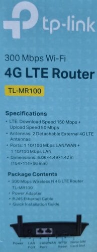 Περισσότερες πληροφορίες για "TP-LINK TL-MR100 300 MBPS WIRELESS 4G LTE ROUTER"