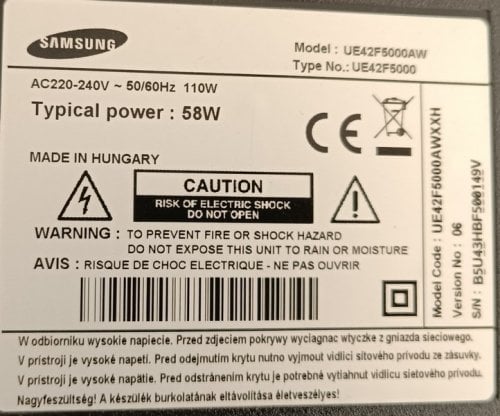 Περισσότερες πληροφορίες για "Samsung TV UE42F5000AWXXH παλκετες - led - remote"