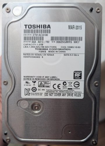 Περισσότερες πληροφορίες για "Toshiba 1TB HDD Σκληρός Δίσκος 3.5" SATA III 7200rpm με 32MB Cache"