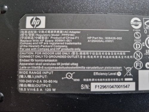 Περισσότερες πληροφορίες για "Original Φορτιστής HP Laptop (Part No 608426-002) (609941-001) 18.5V 6.5A 120W"