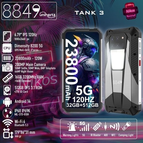 Περισσότερες πληροφορίες για "Unihertz 8849 Tank 3 (16GB/512GB)"