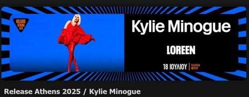 Περισσότερες πληροφορίες για "Release Athens 2025 Kylie Minogue Loreen 2 εισιτήρια"