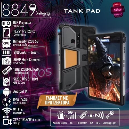 Περισσότερες πληροφορίες για "Unihertz 8849 Tank Pad (16GB/512GB) Projector Rugged Tablet"